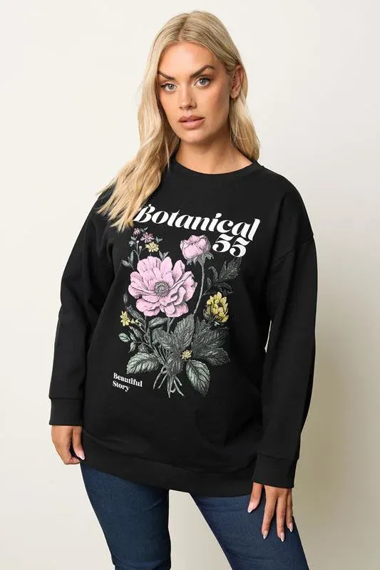 Black 'Botanical' Floral Sweatshirt