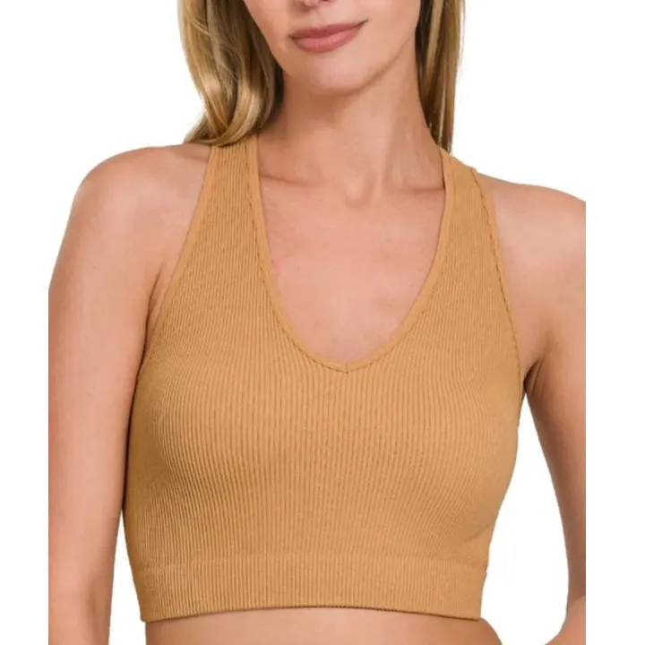 Seamless Ribbed Cropped Racerback Tank Top