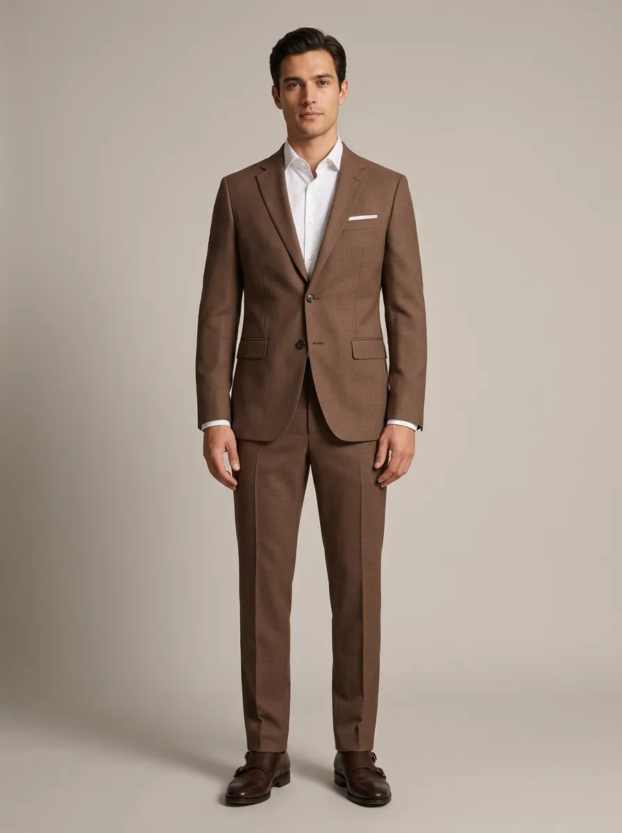 Men's Classic Business Brown Solid Color Tailored Suit Set