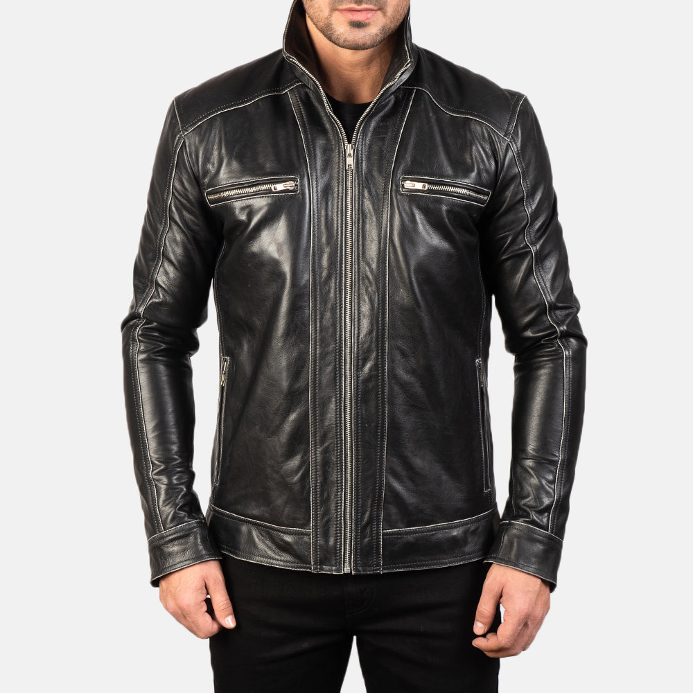 Men's Rugged Textured Biker Leather Jacket