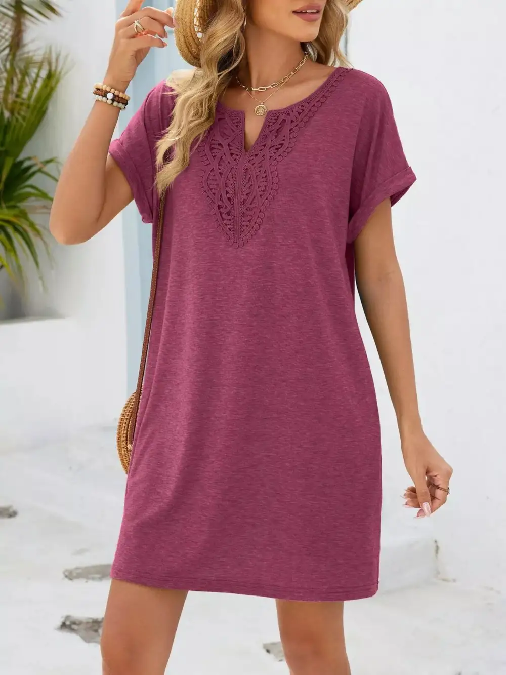 Polished Detail Lace Short Sleeve Dress