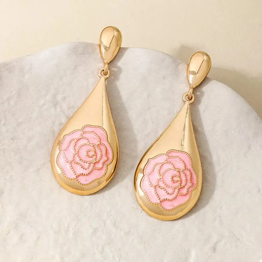 K Gold Plated Flower Teardrop Earrings