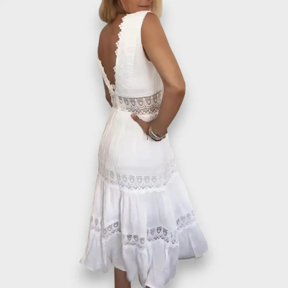 V-Neck Lace Flowing Casual Dress