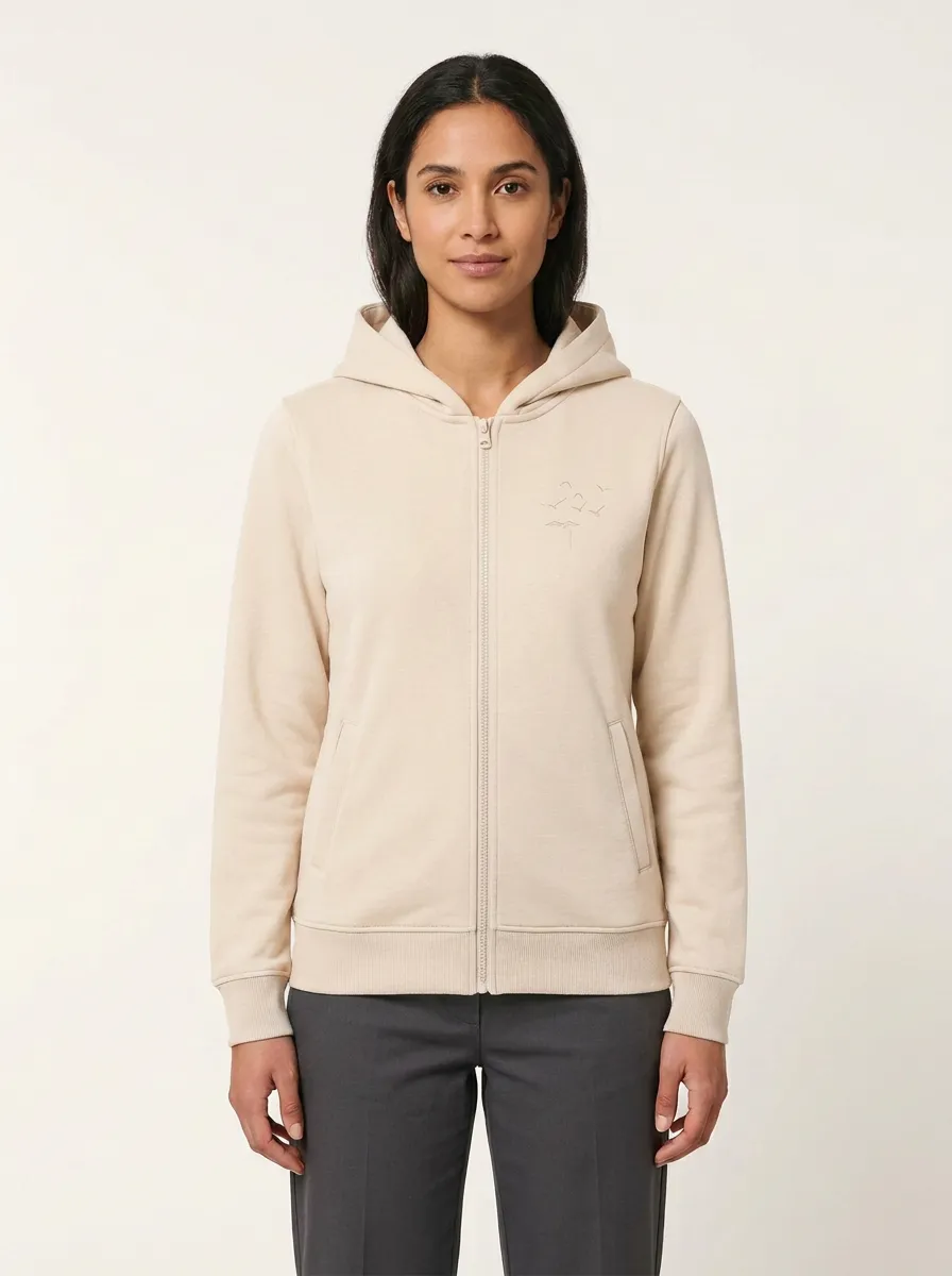 Women's Bird-Motif Full-Zip Panel-Pocket Hoodie