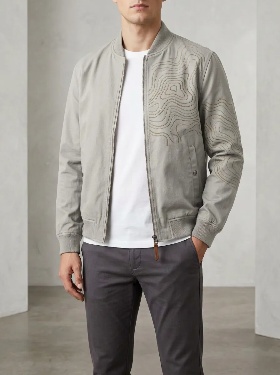 Men's Outdoor Adventure Topographic Map Printed Bomber Jacket Everyday Design