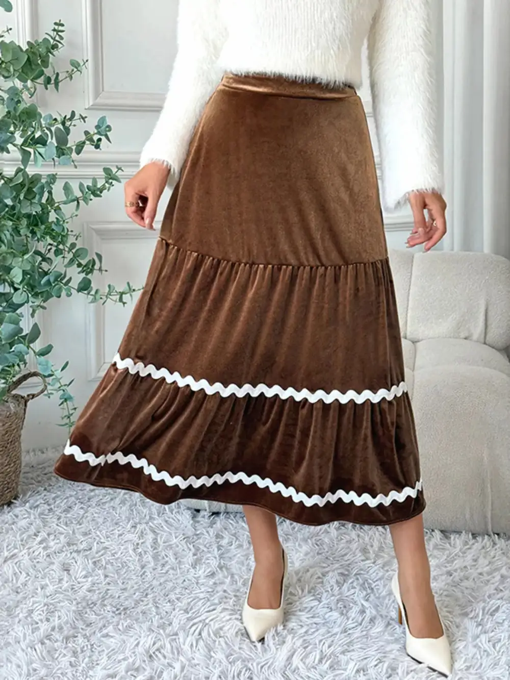 Everyday Velvet Tiered Midi Skirt
