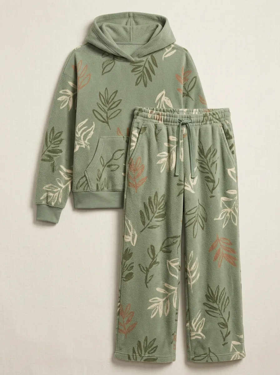 Women's Leaf Print Fleece Lounge Set