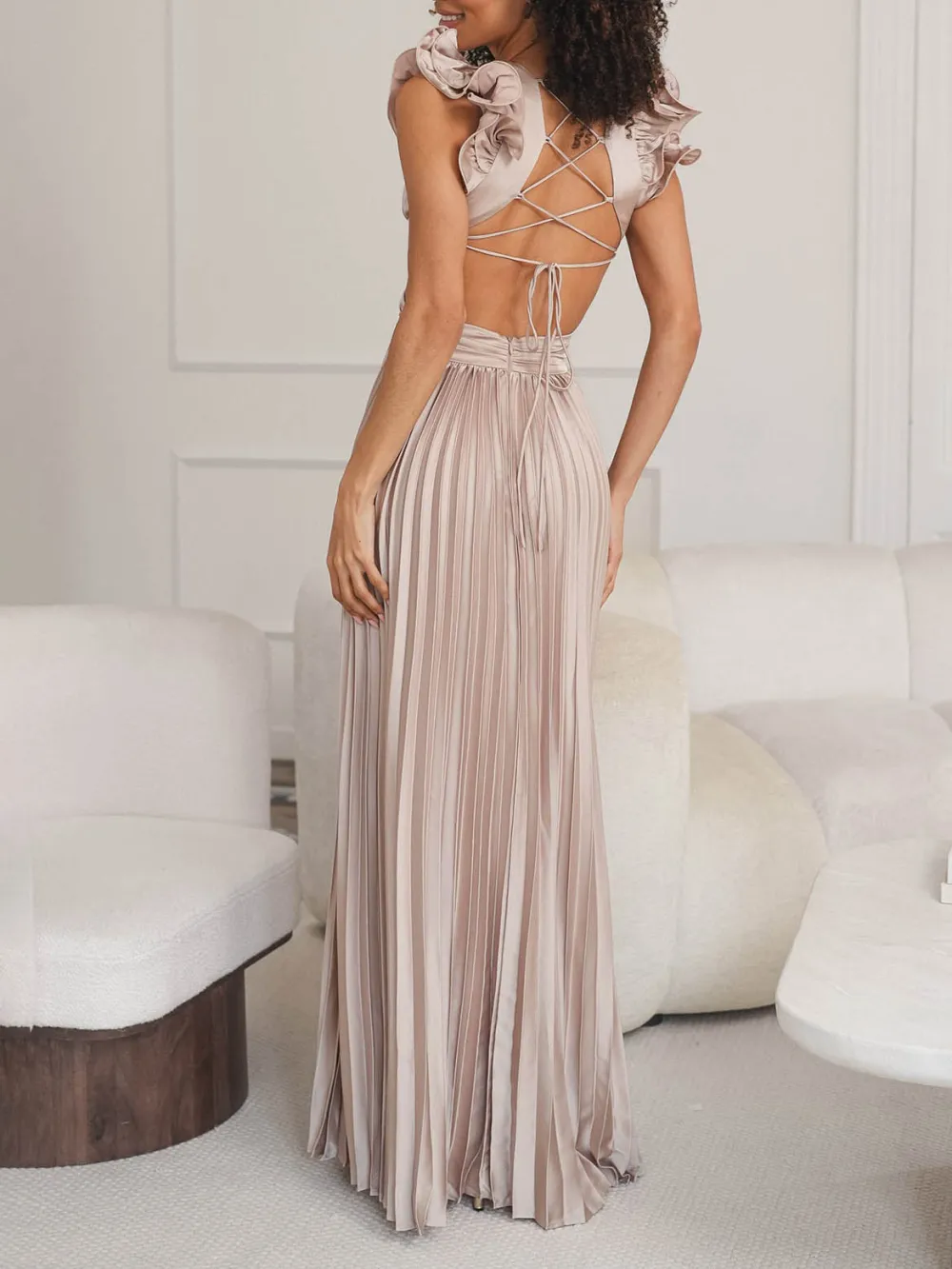 V Neck Open Back Maxi Dress