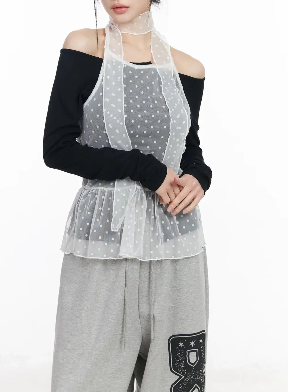 Polka Dot Sheer Tank Top and Scarf