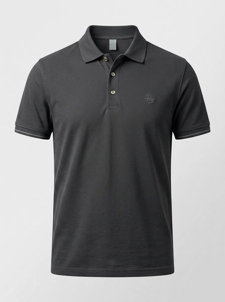 Compass-Detail Embroidered-Detail -Detail Men's Polo Shirt