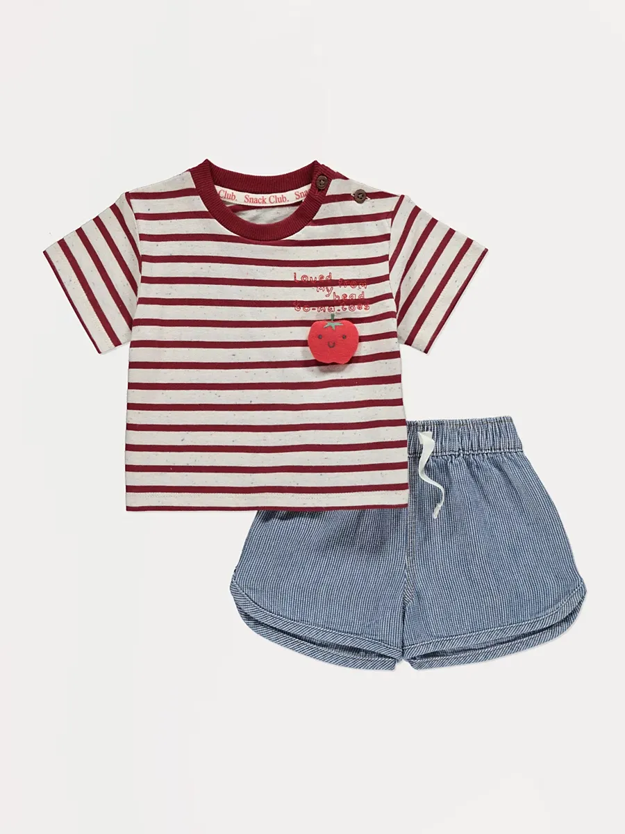 Red Striped Tomato T-Shirt and Shorts Outfit
