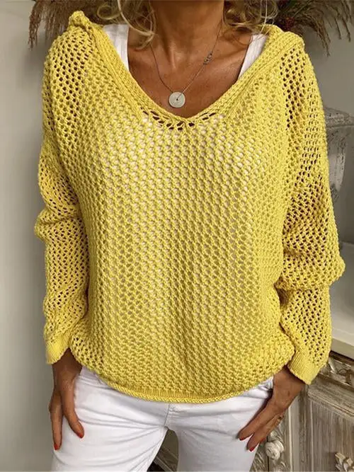 Hooded Openwork Sweater
