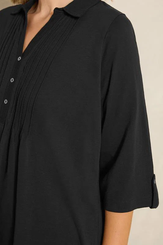 Black Pintuck Henley Top detail 3