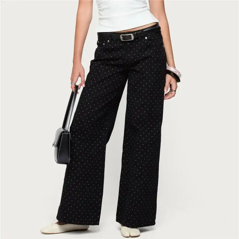 Wide-Leg Polka-Dot Jeans