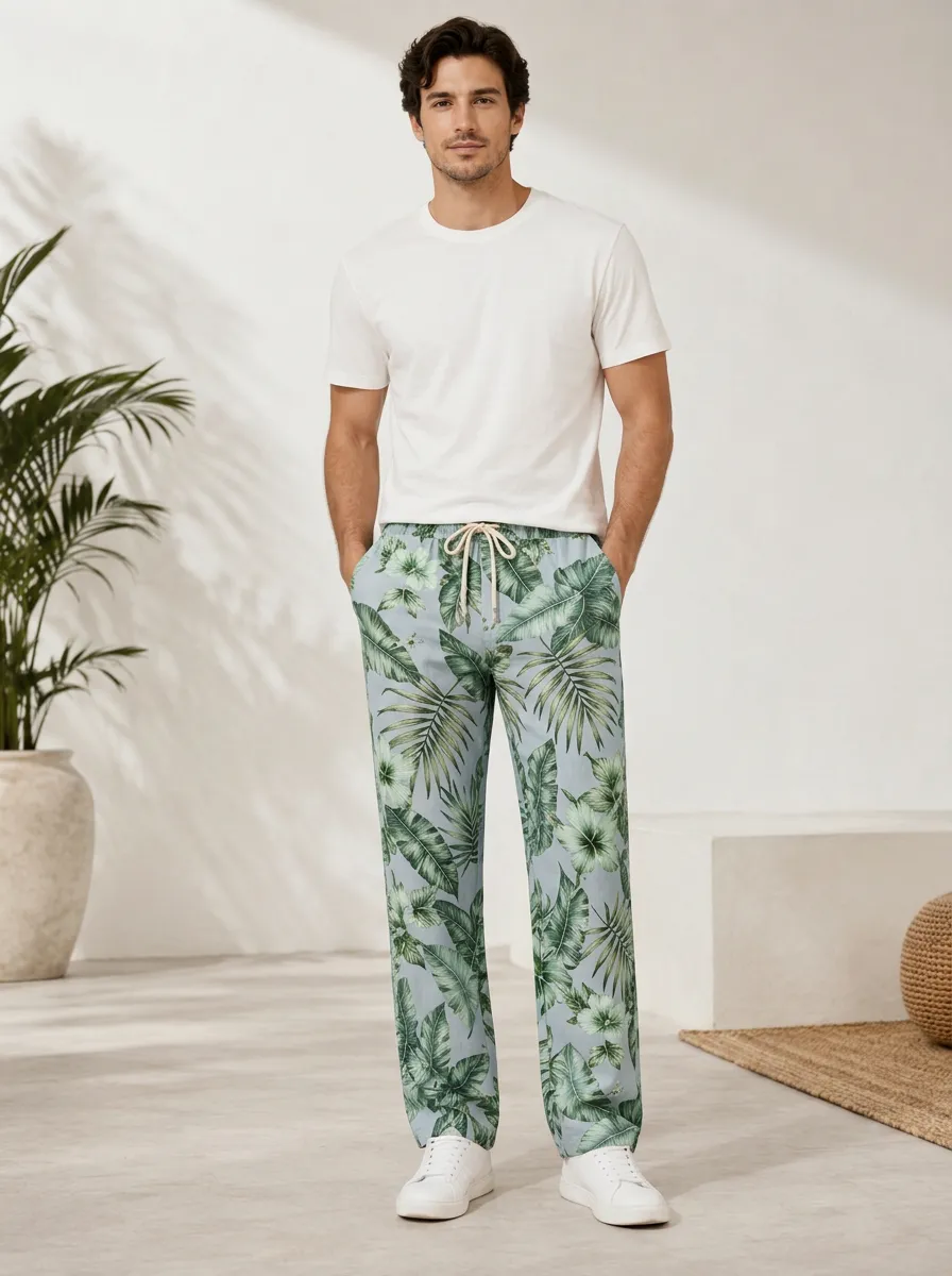 Men's Palm Leaf Printed Pants