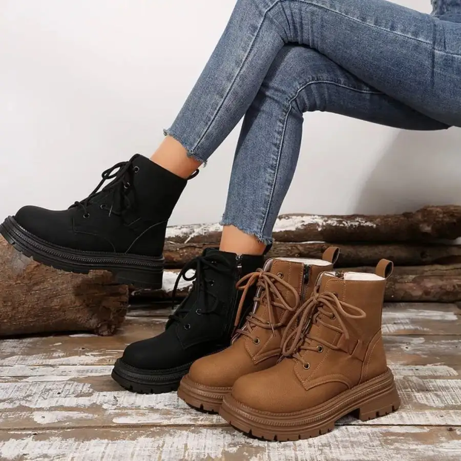 Round Toe Lace-Up Platform Boots