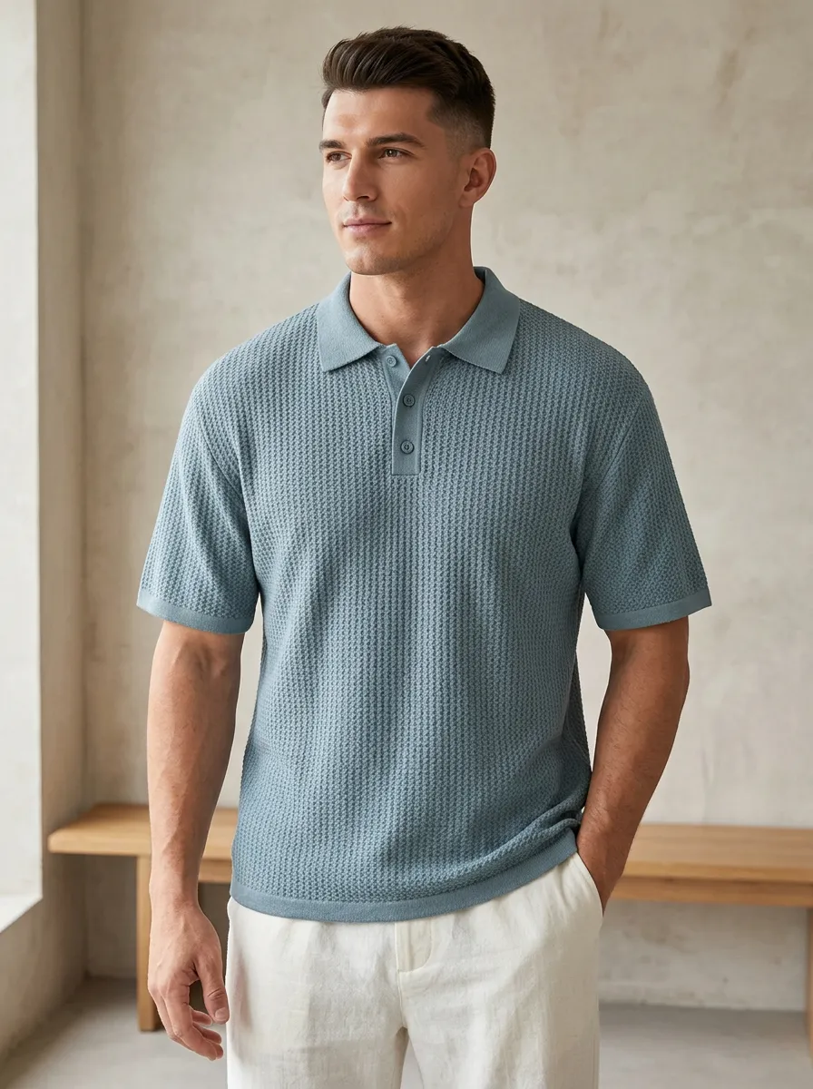 Men's Textured Knit Polo Shirt