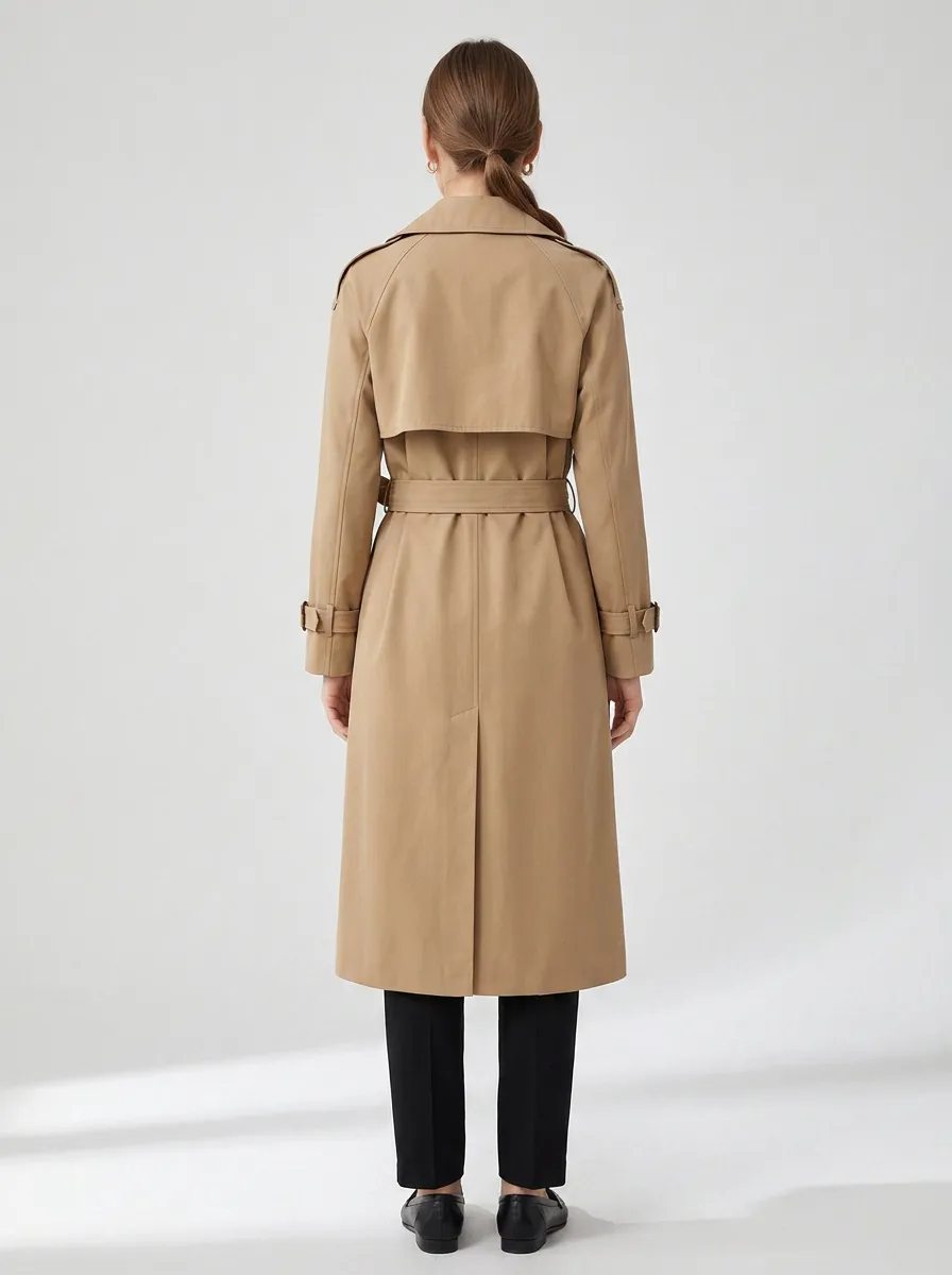 Women's Structured Double-Breasted Belted Classic Long Trench Coat