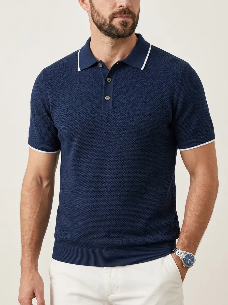 Men's Classic Weekend Textured Knit Polo Shirt
