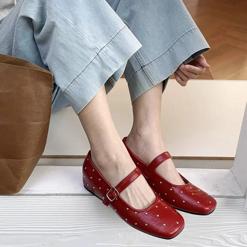 Grunge Sleaze Studded Mary Jane Flats