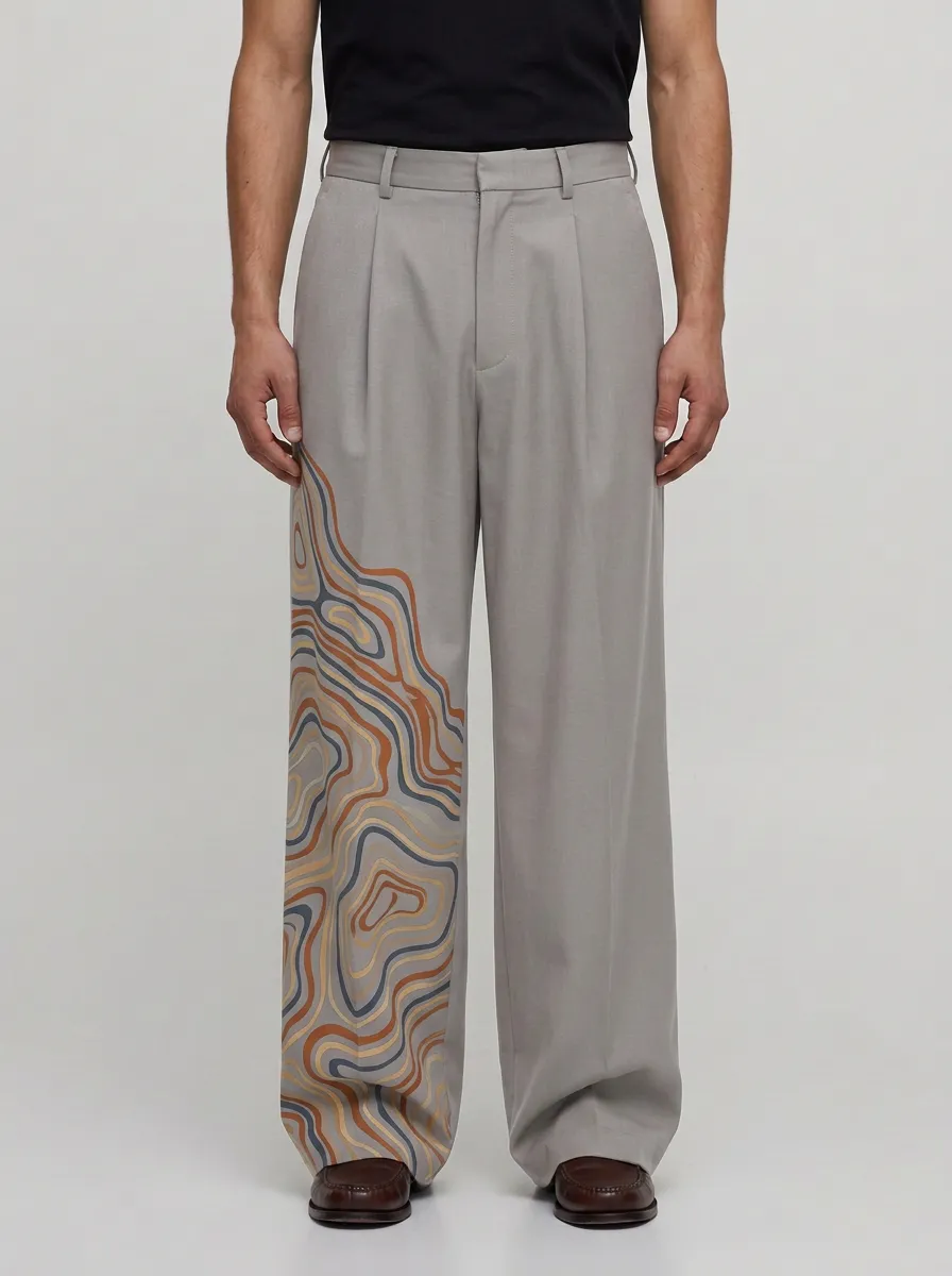 Men's Abstract Art Lover Topographic Pattern Printed Wide Leg Pants