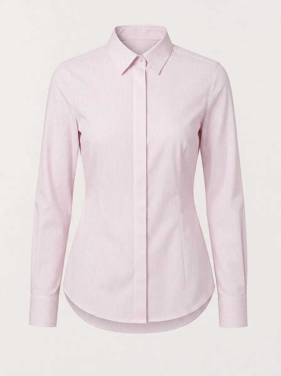 Women's Business Casual Pink Striped Printed Button-Down Shirt