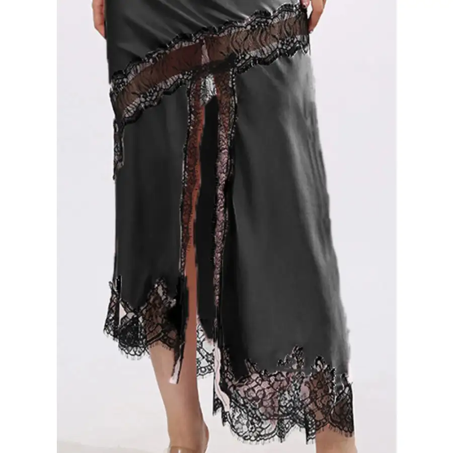 Lace Trim Asymmetrical Midi Skirt