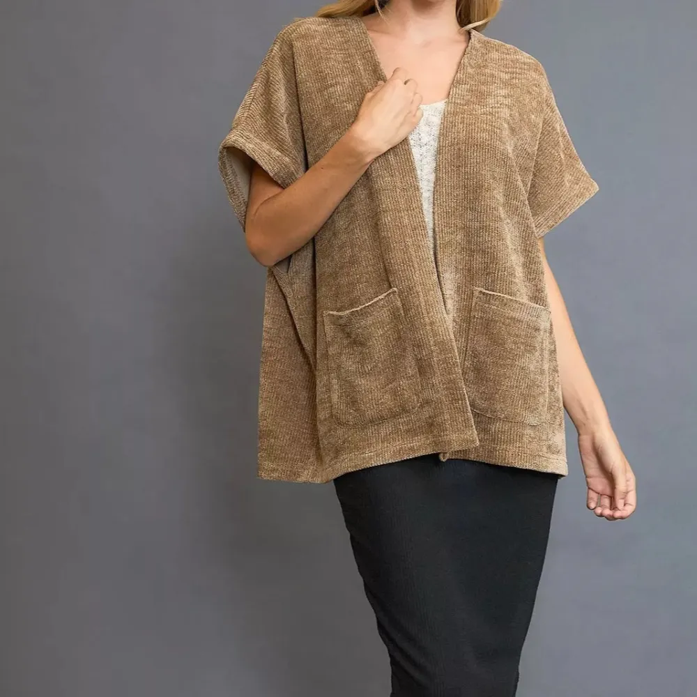 Refined Open Front Pocket Detail Knit Cardigan