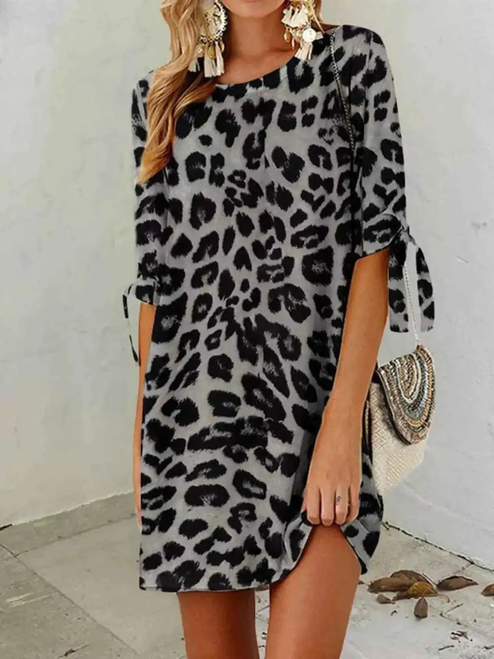 Leopard Round Neck Half Sleeve Dress
