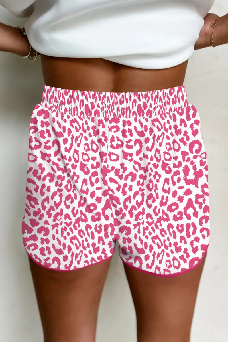 Leopard Elastic Waist Lace Up Contrast Trim Casual Shorts