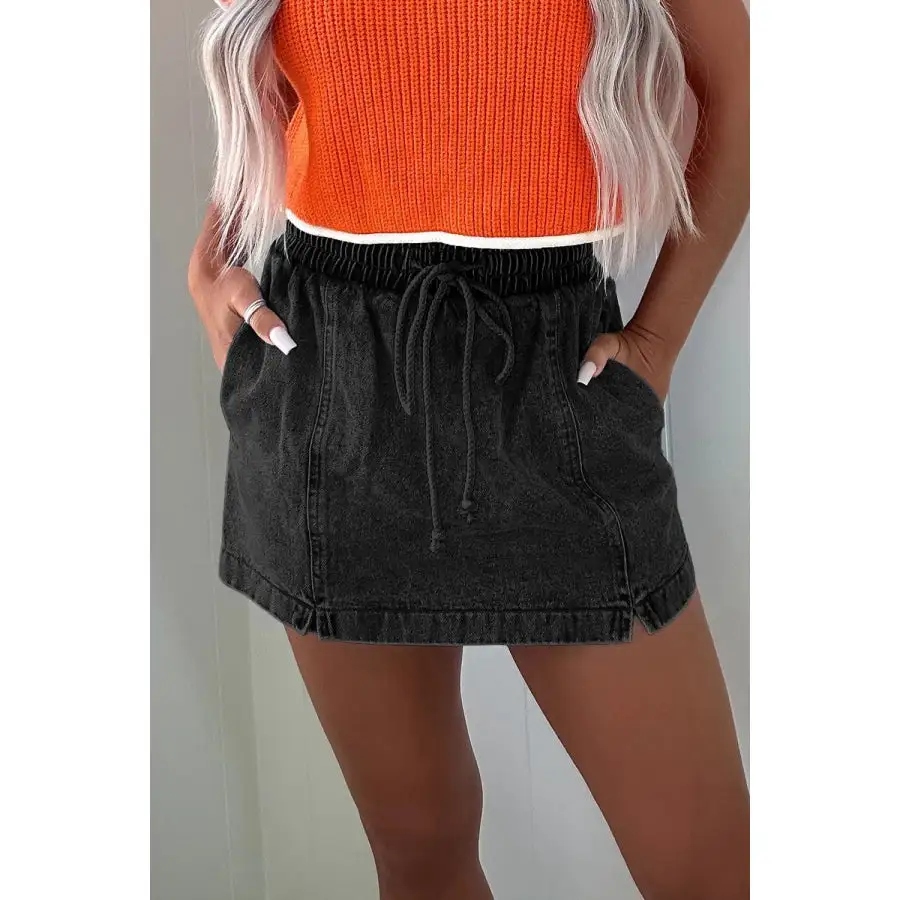 Drawstring High Waist Denim Shorts