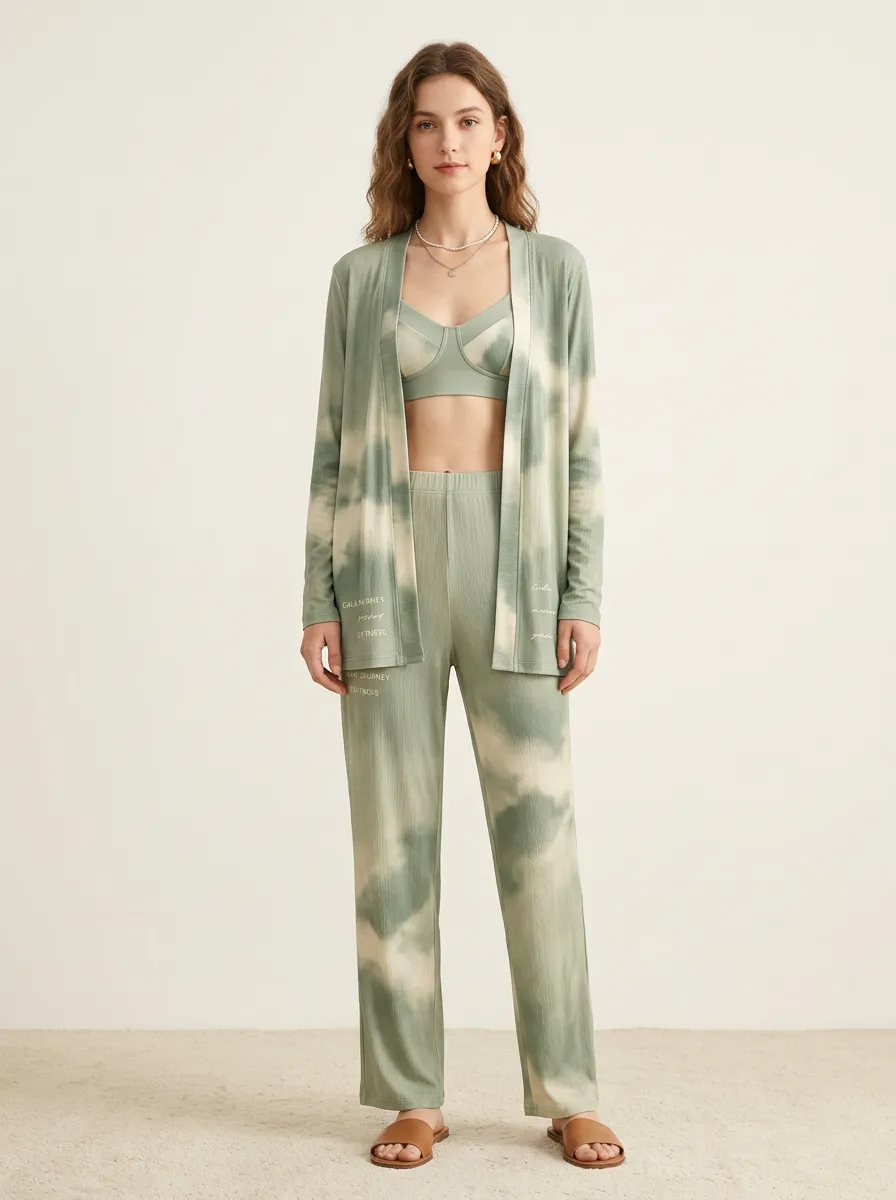Open Front Tie Dye Cardigan Lounge Set