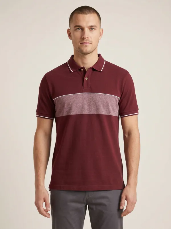 Men's Casual Blue Colorblock Striped Patterned Polo Shirt
