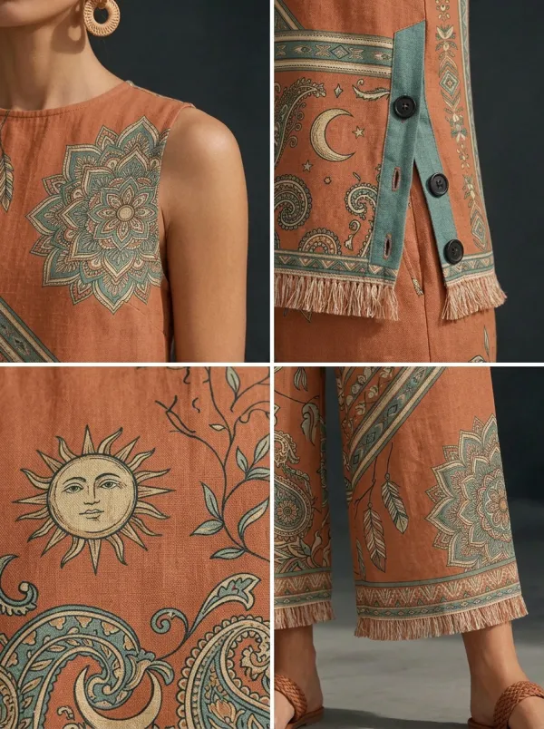 Women's Boho Sun Paisley Printed Sleeveless Set