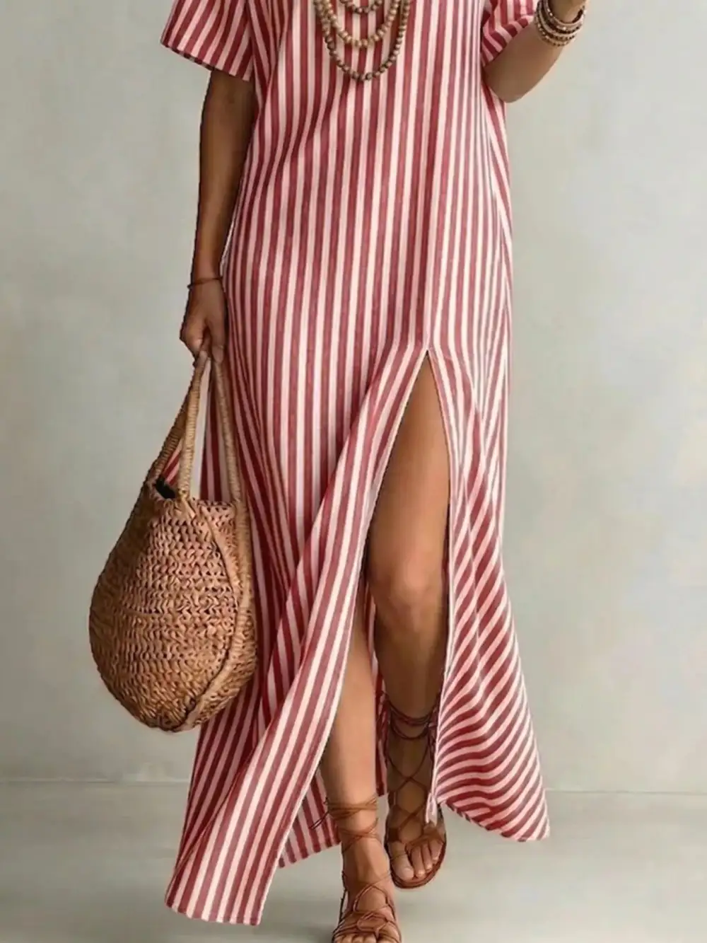 Striped Maxi Dress With Side Slit