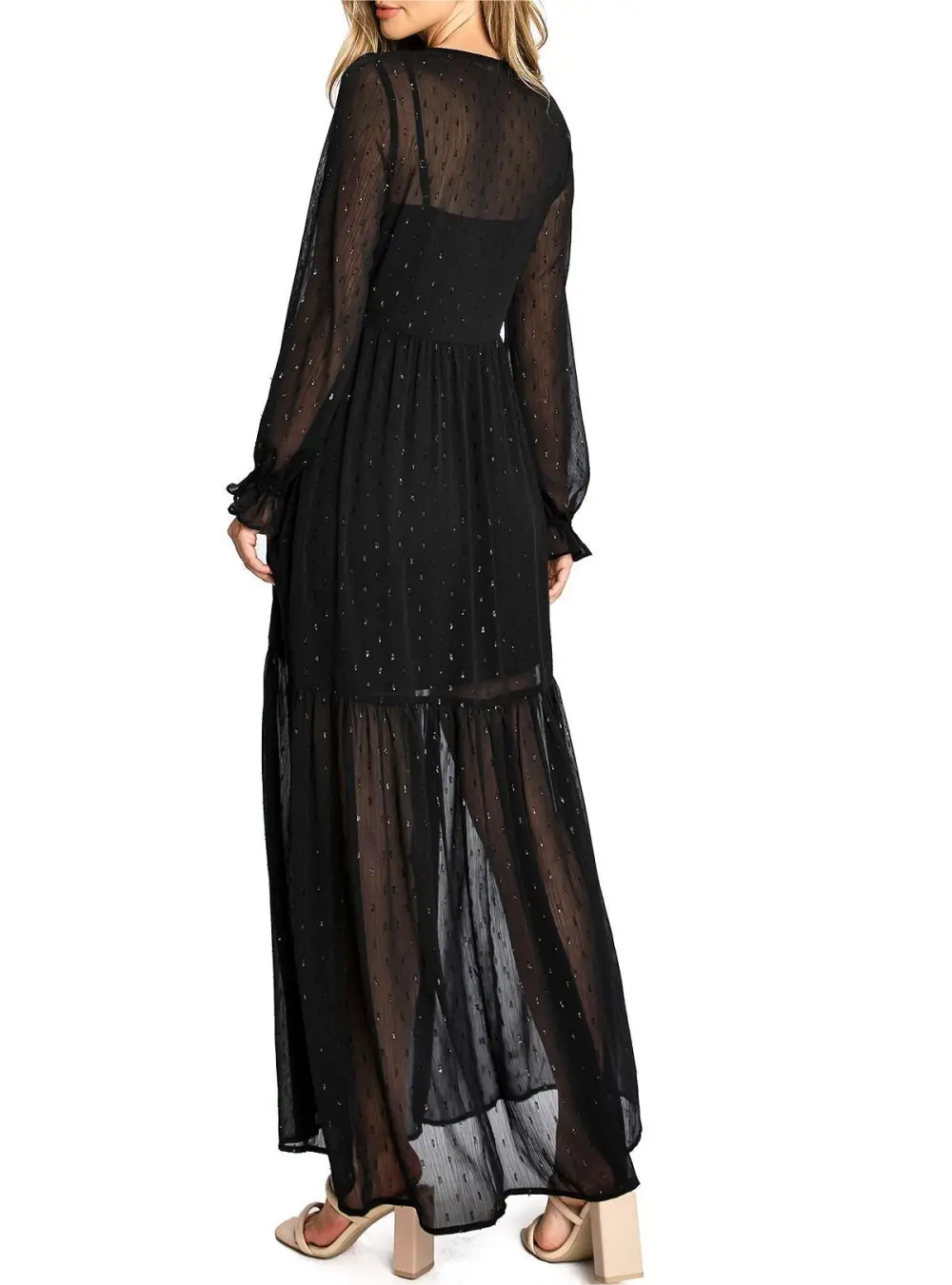 V-Neck Ruffle Sleeve Maxi Dress