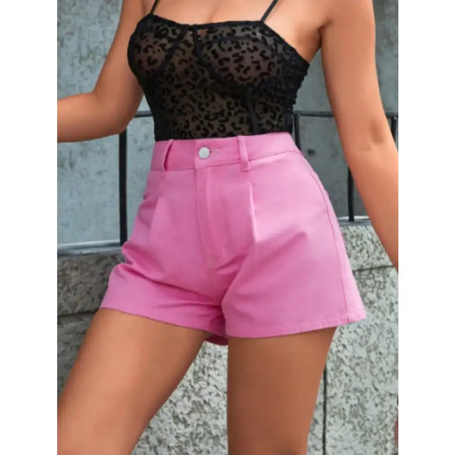 Relaxed Buttoned High Waist Pocketed Denim Shorts