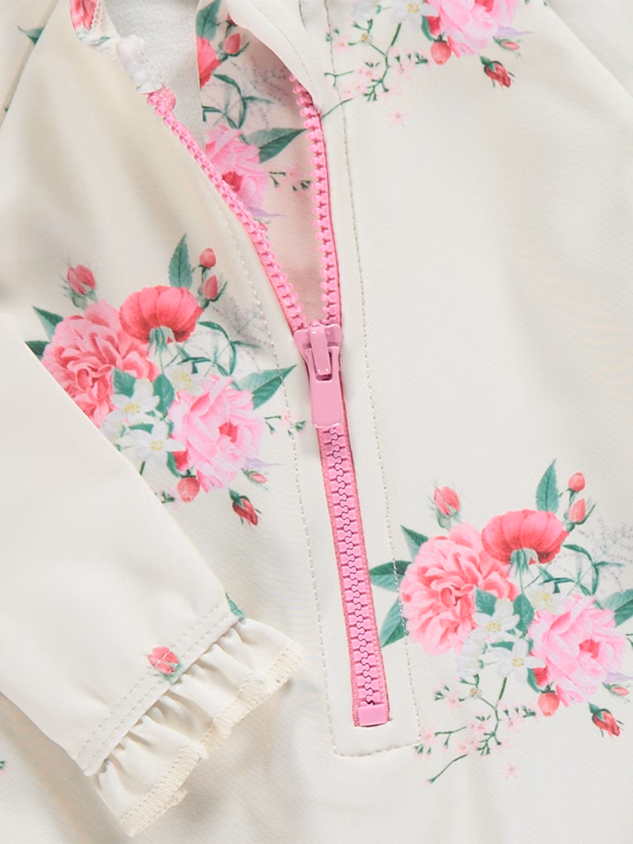 Cream Rose Long Sleeve Swimsuit detail 1