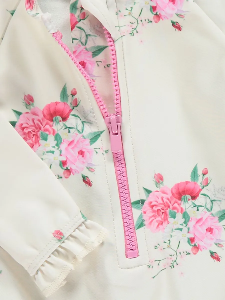 Cream Rose Long Sleeve Swimsuit