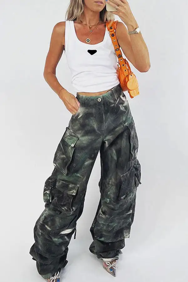 Multicolor Tie Dye Punk Multi-Pocket Jeans