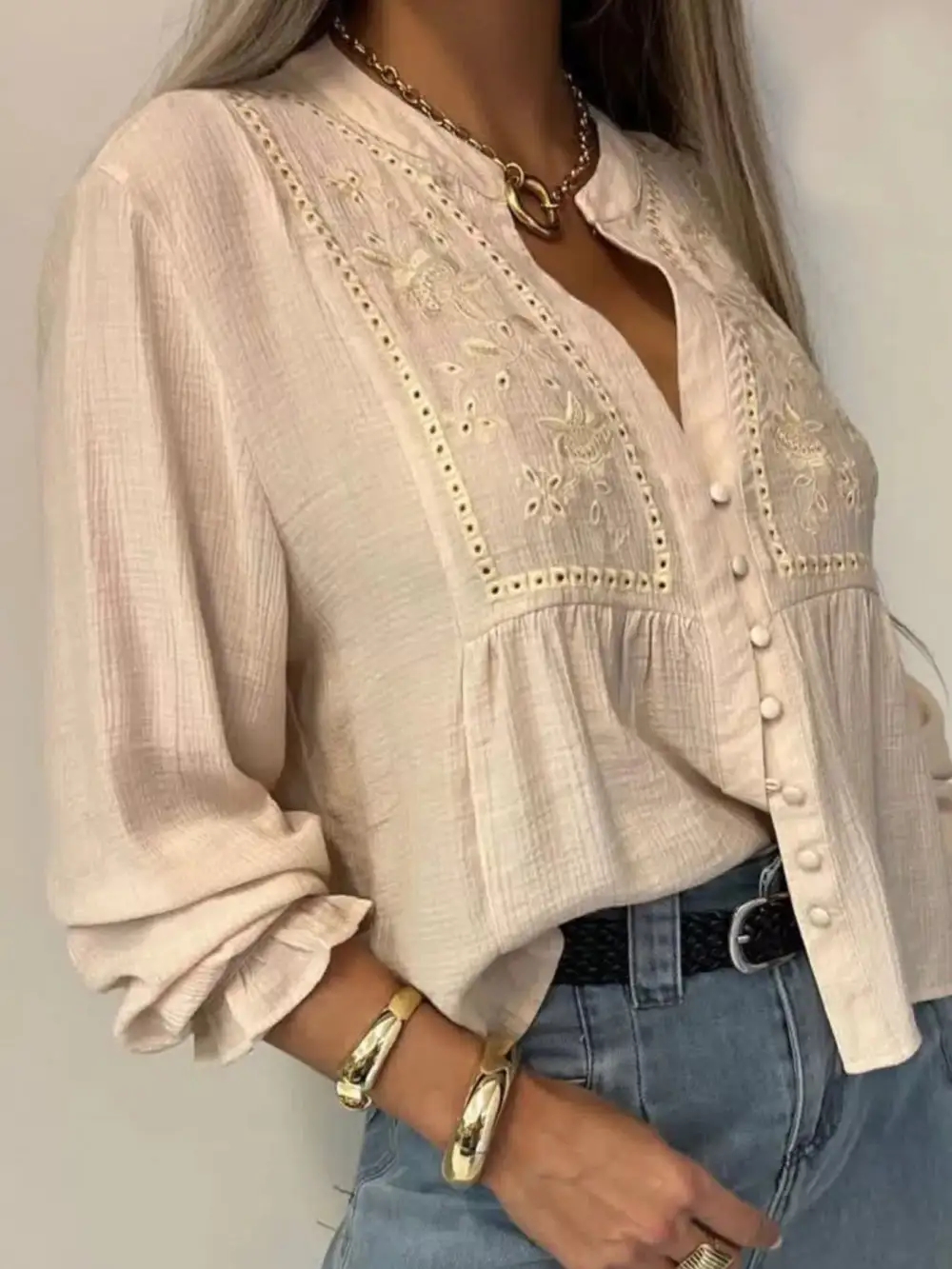 Embroidered Detail Button Down Shirt