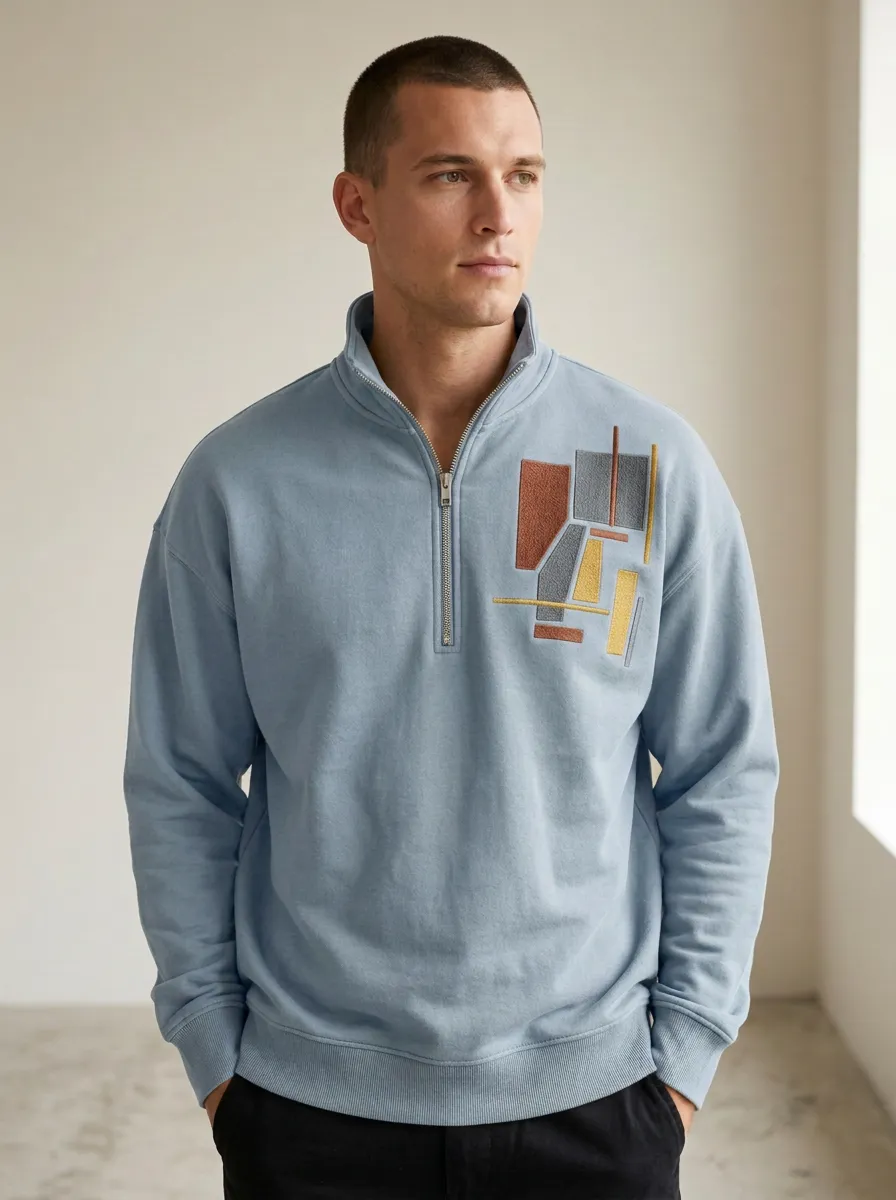 Casual Texture Half-Zip Geometric Abstract Men's Half-Zip Sweatshirt