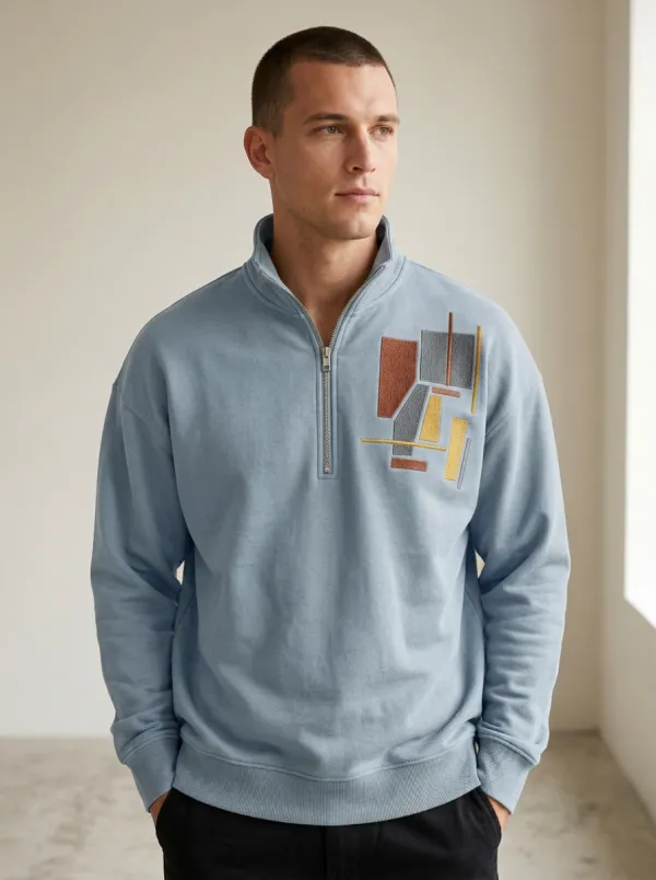 Casual Texture Half-Zip Geometric Abstract Men's Half-Zip Sweatshirt