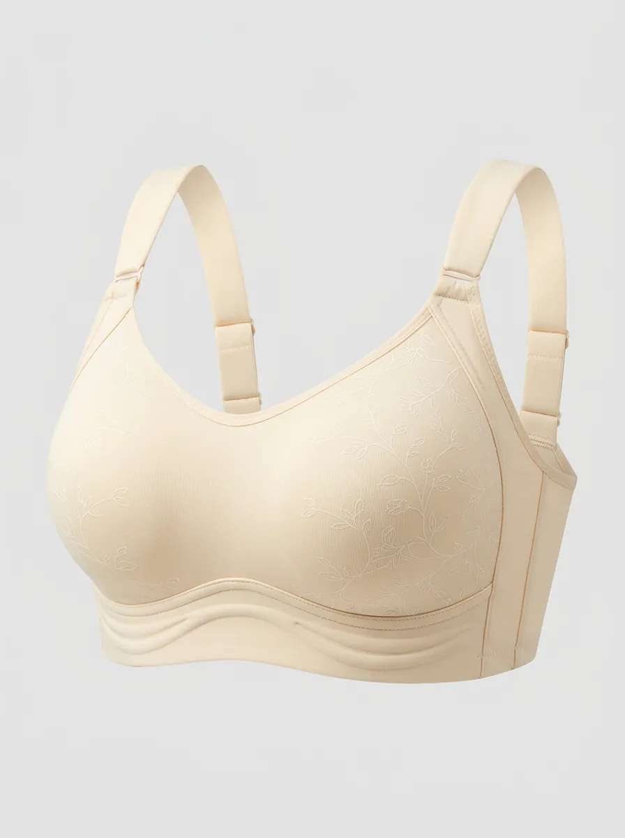 Women's Plus Size Beige Floral Full-Coverage Wireless Bra