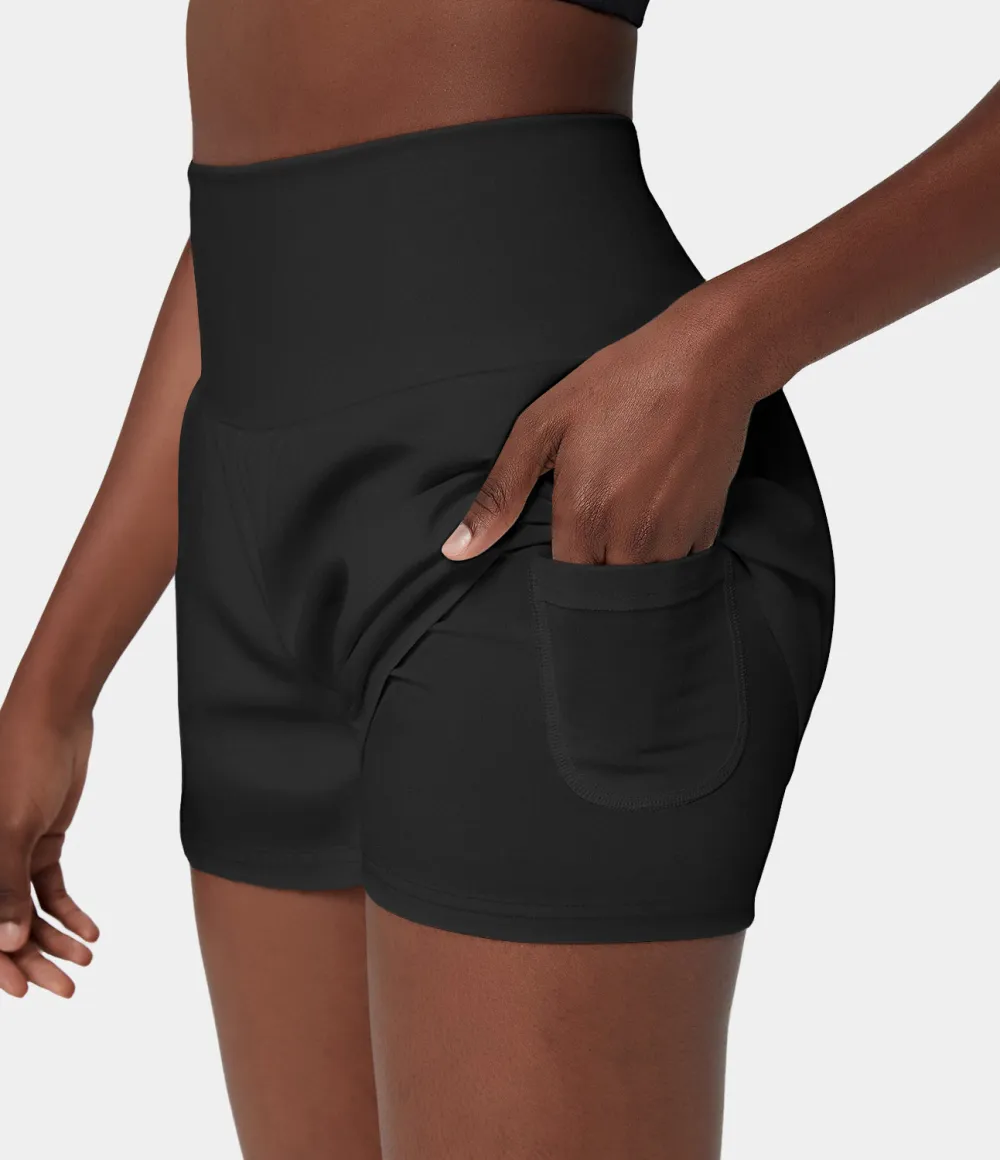 2026🔥  Super High Waisted Back Pocket & Side Hidden Pocket 2-in-1 Yoga Shorts 2.5