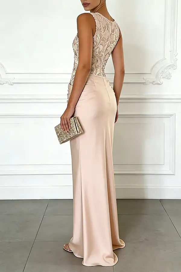 Streamlined Ruched Sleeveless And Flowing Maxi Skirt Set