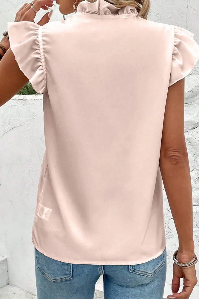 Button Ruffles Flutter Sleeves Blouse