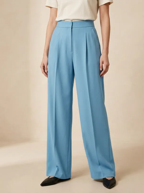 Pleated High Rise Wide Leg Pants