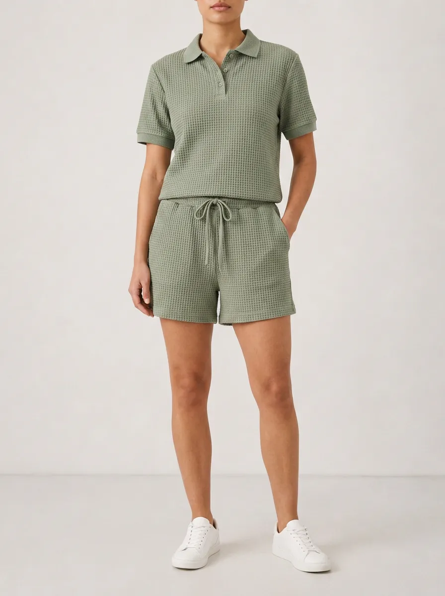 Women's Textured Waffle Knit Polo Shirt