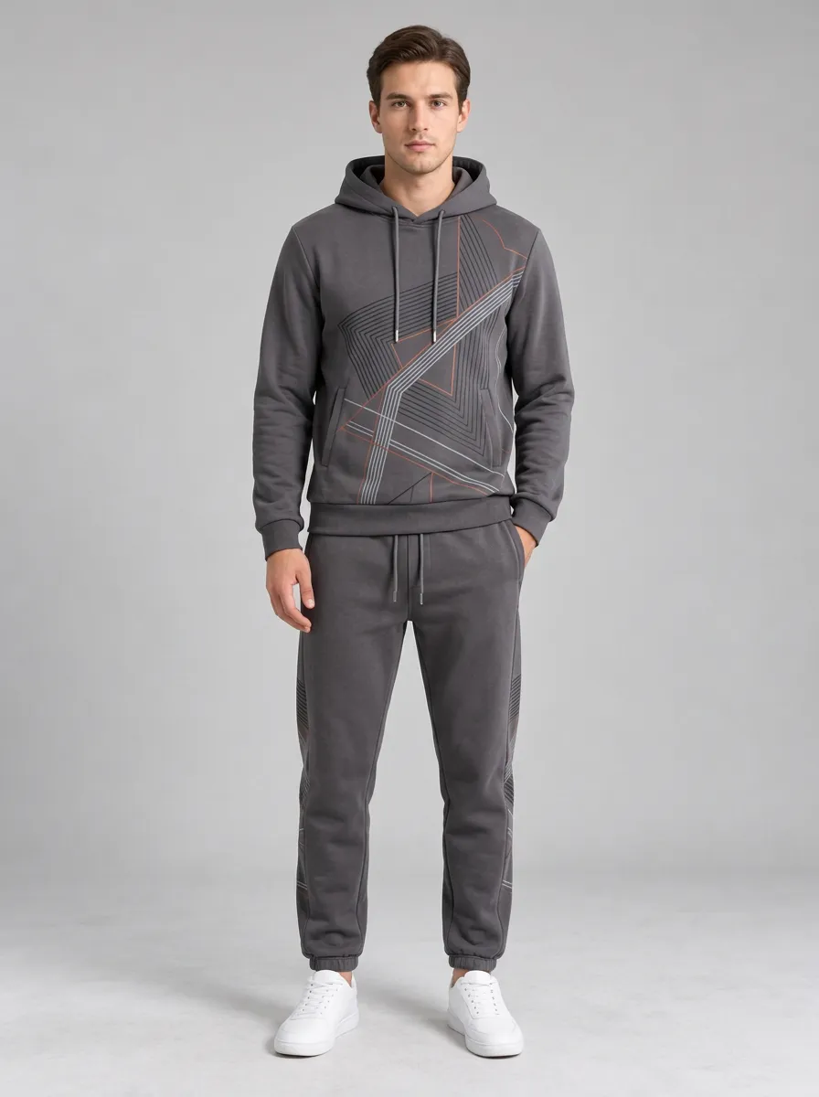 Men's Charcoal Angular Line Graphic Hoodie Jogger Set